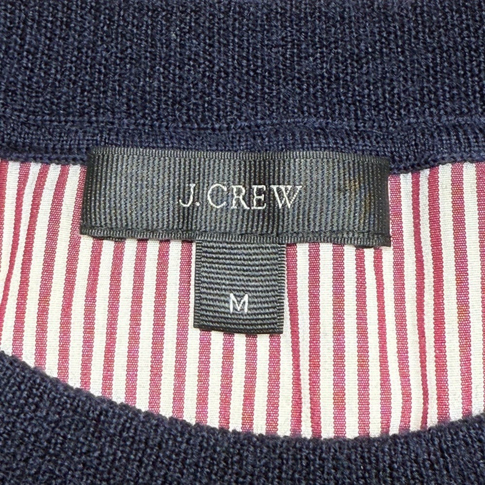 J Crew Womens Navy Pink Mixed Media‎ Merino Wool Sweater Shirt Back M Classic - Picture 10 of 11